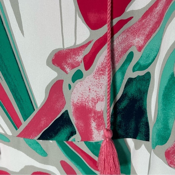 Chico's Pink/Green/White 3/4 Length Sleeve Flowing Ruffle Blouse Size 1(M) - Picture 7 of 12